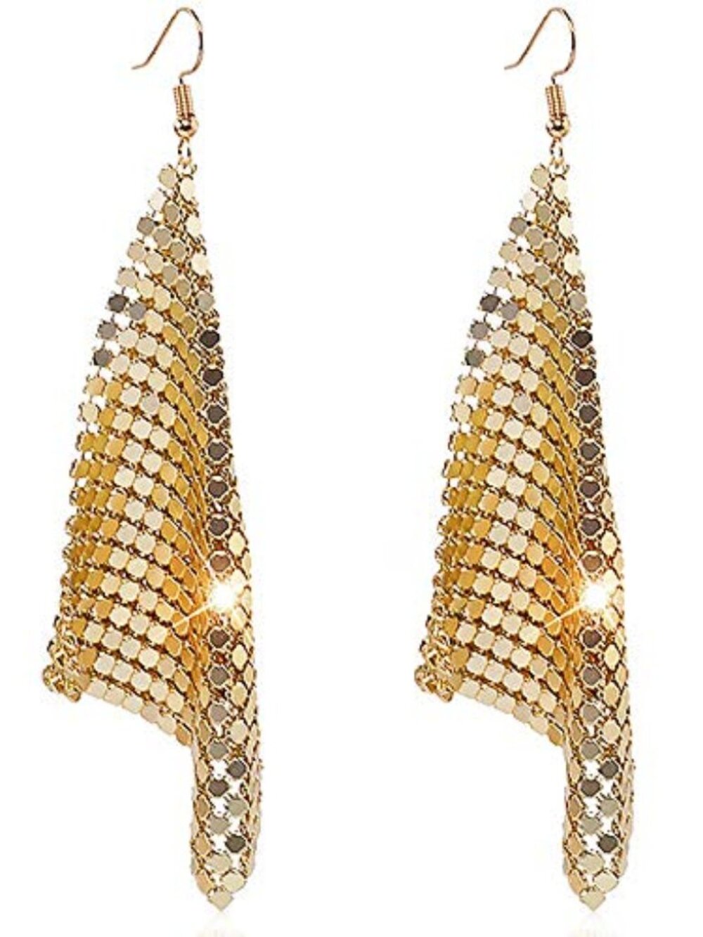 New - Trendy Women Earrings Metal Mesh Grid Sequins Tassel Long Drop Earrings‎